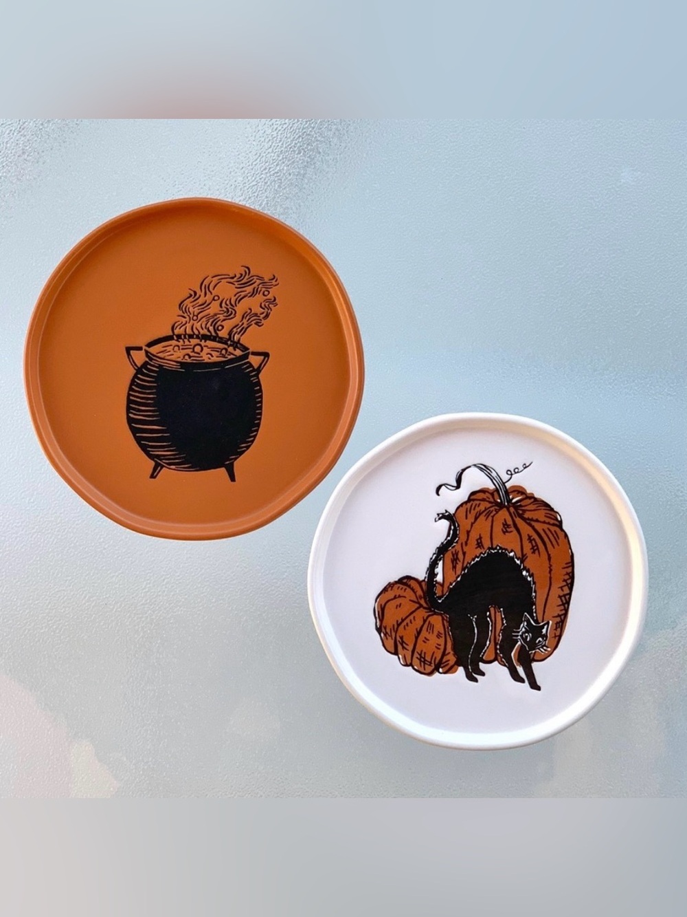 Halloween Stoneware Pumpkin, Scaredy Cat & Cauldron Appetizer Plates, Set of 2